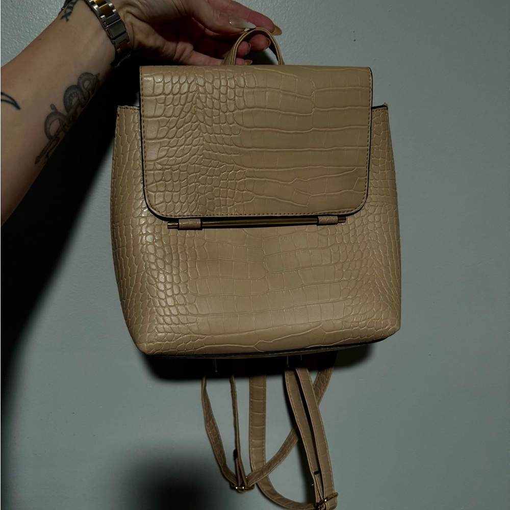 Primark Beige Crocodile-Patterned Backpack